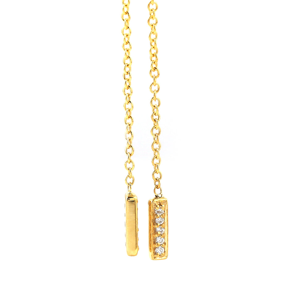 Pave Diamond Chain Link Ear Thread Earrings In Yellow Gold For Mother's