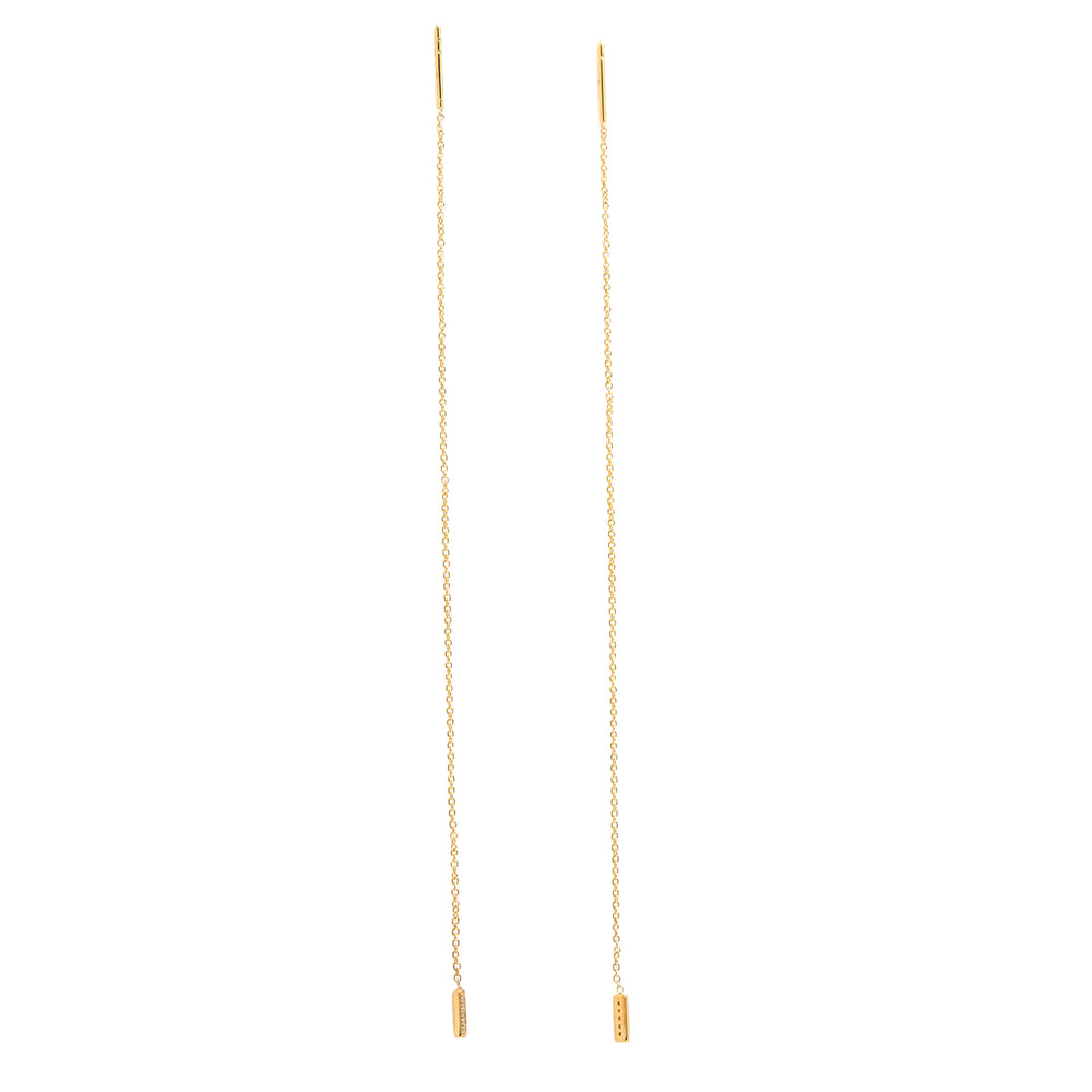 Pave Diamond Chain Link Ear Thread Earrings In Yellow Gold For Mother's