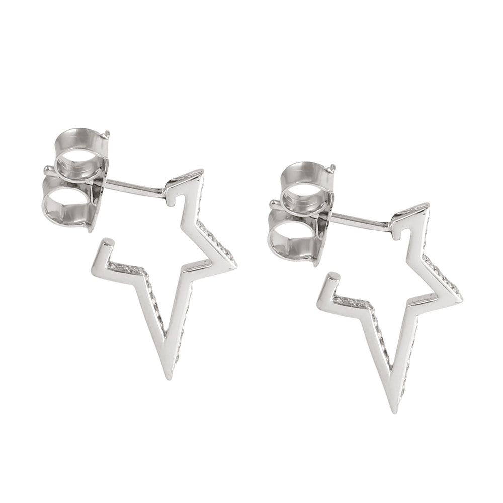 18K White Gold Micro Pave Diamond Star Hoop Earrings For Birthday Gifts
