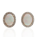 Opal Ethopian Diamond Halo Stud Earrings Inn 18k Yellow Gold For Women