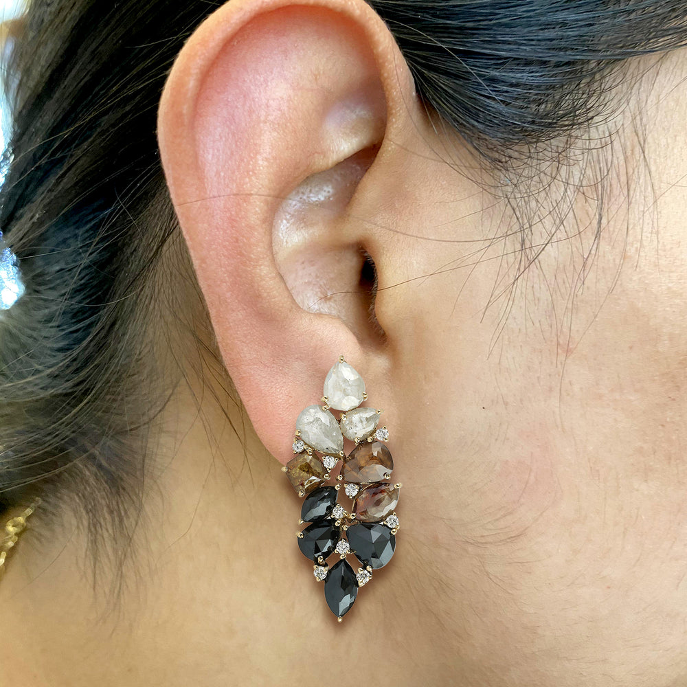 18k Yellow Gold Pear Cut Ice Diamond Dangle Earrings Women's Jewelry