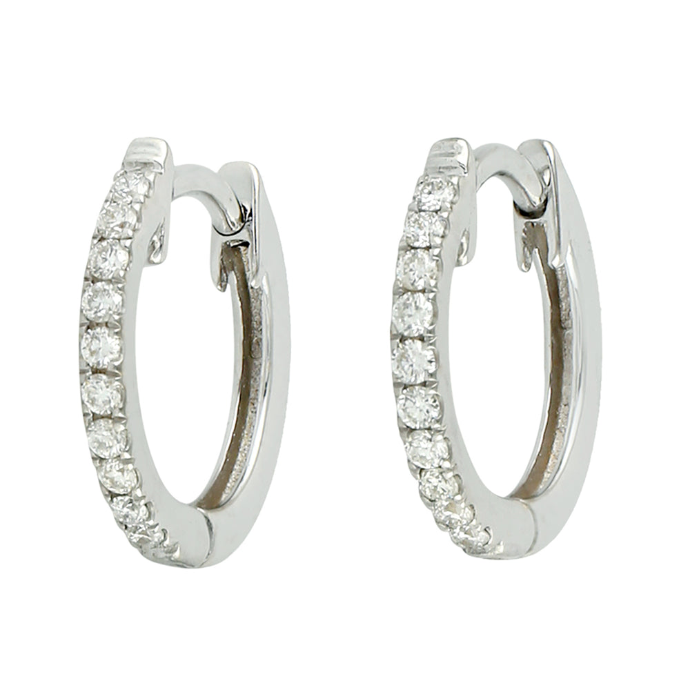 Classic Diamond Huggie Hoop Earrings in 18K White Gold