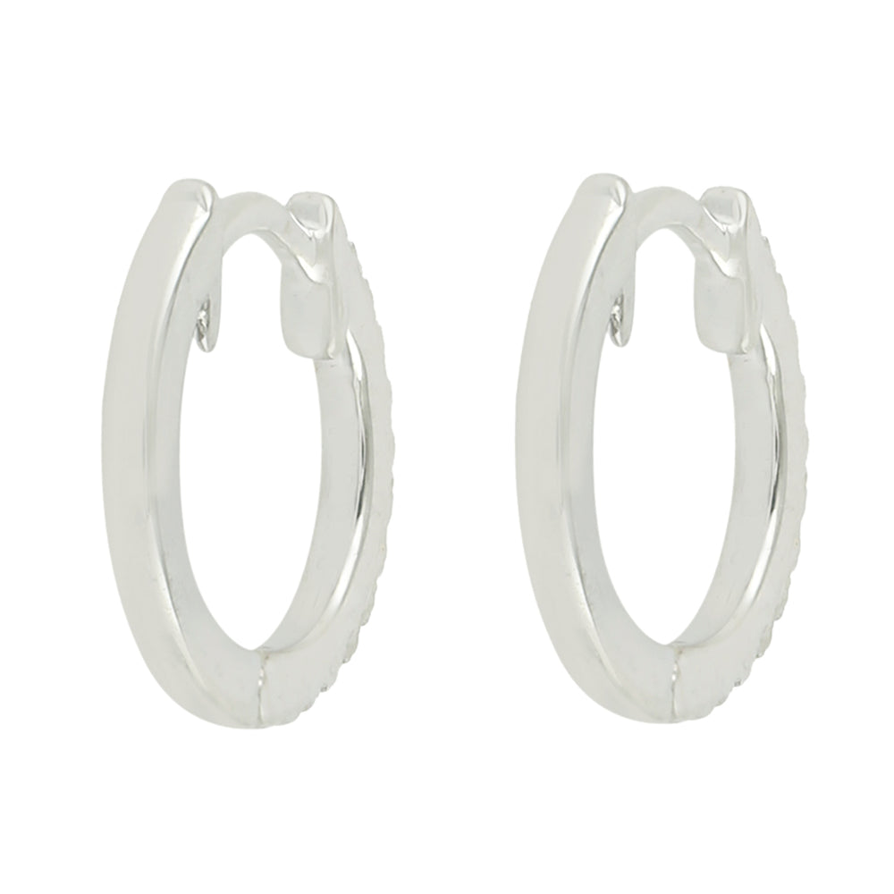 Classic Diamond Huggie Hoop Earrings in 18K White Gold