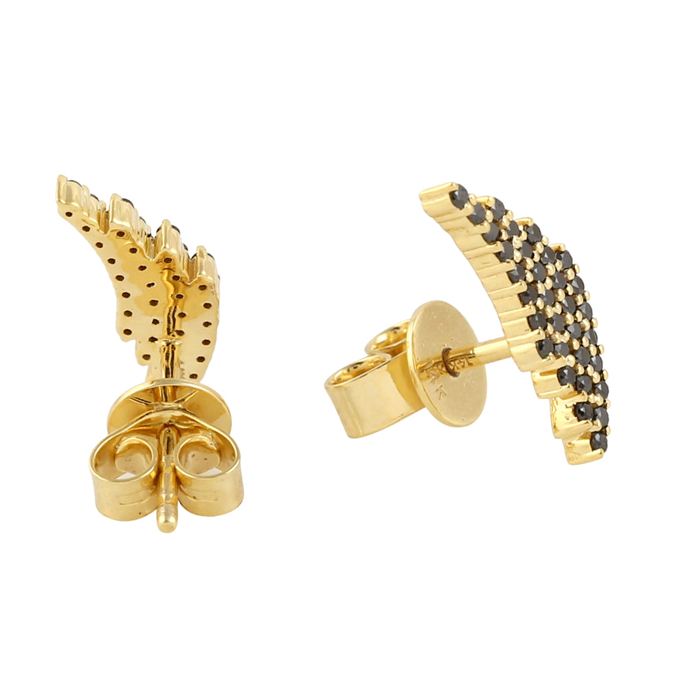 14k Yellow Gold Black Diamond Designer Stud Earrings Jewelry