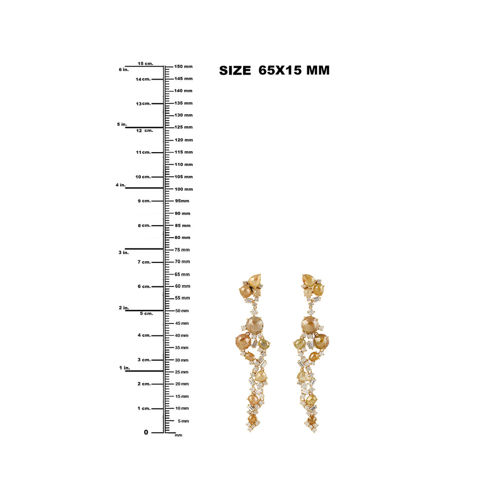 18k Yellow Gold Ice Diamond Designer Earrings Handmade Jewelry