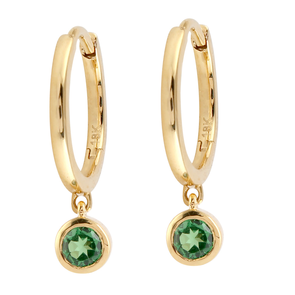 Natural Tsavorite In 18k Yellow Gold Huggie Hoop Drop Jewelry