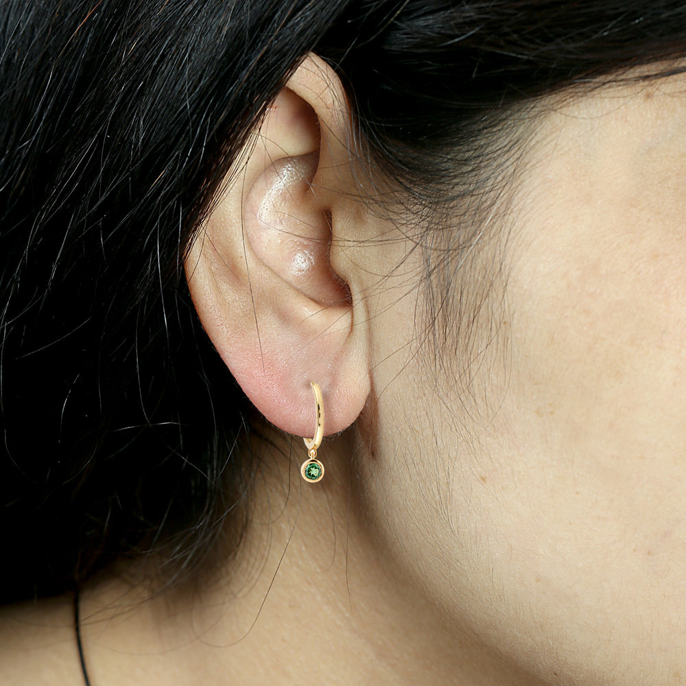 Natural Tsavorite In 18k Yellow Gold Huggie Hoop Drop Jewelry