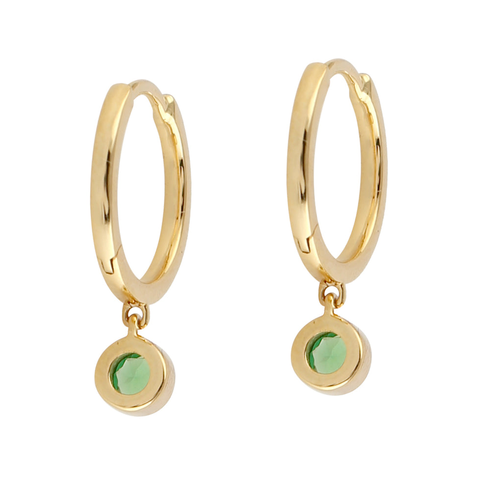 Natural Tsavorite In 18k Yellow Gold Huggie Hoop Drop Jewelry