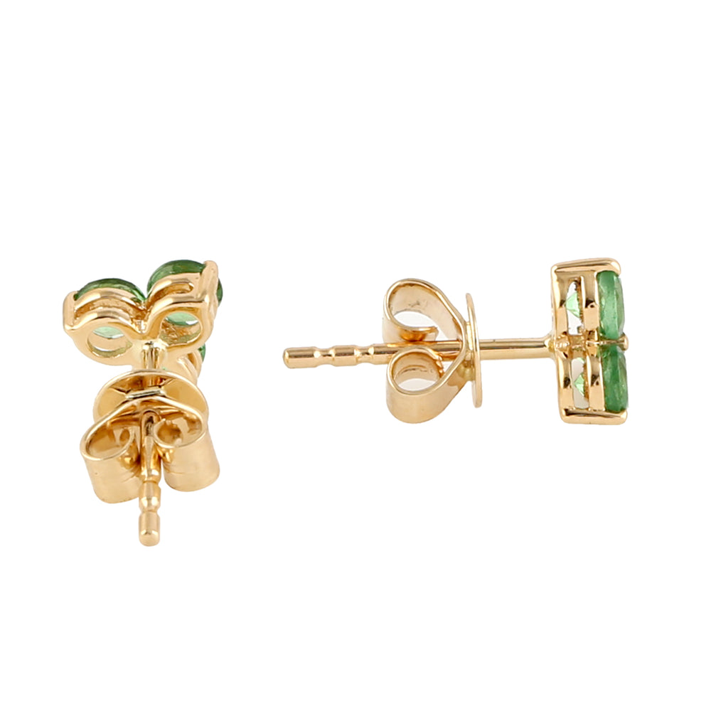 Tsavorite Gemstone Three Stone Stud Earrings In 18k Yellow Gold