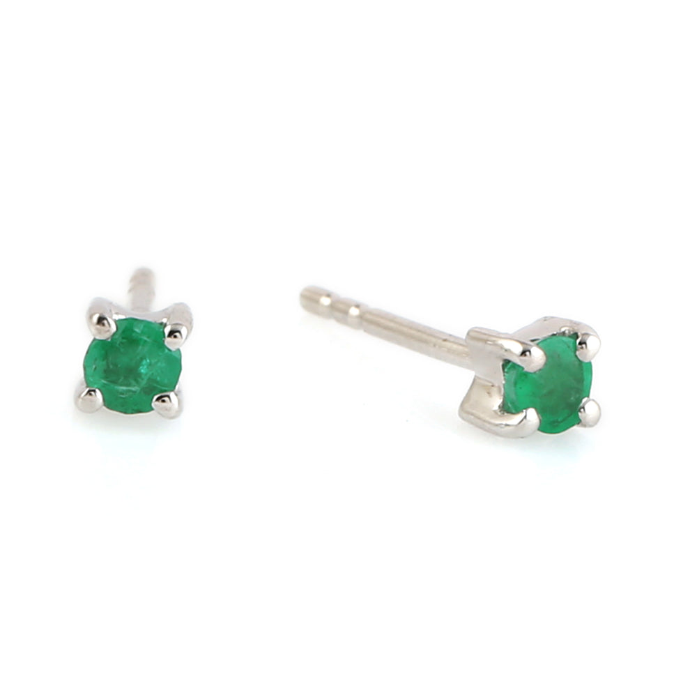Natural Emerald Solitaire Stud Earrings in 18k White Gold
