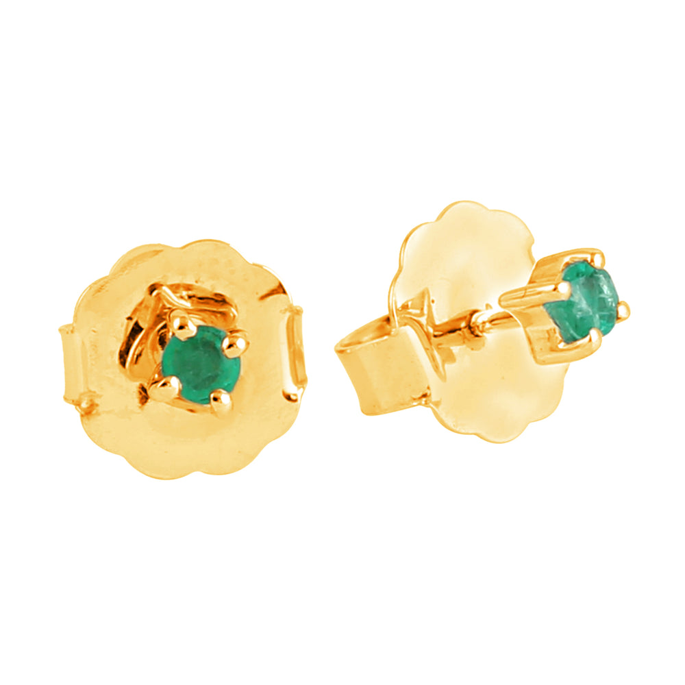 Prong Set Emerald Gemstone Stud Earrings For Gift in 18k Yellow Gold