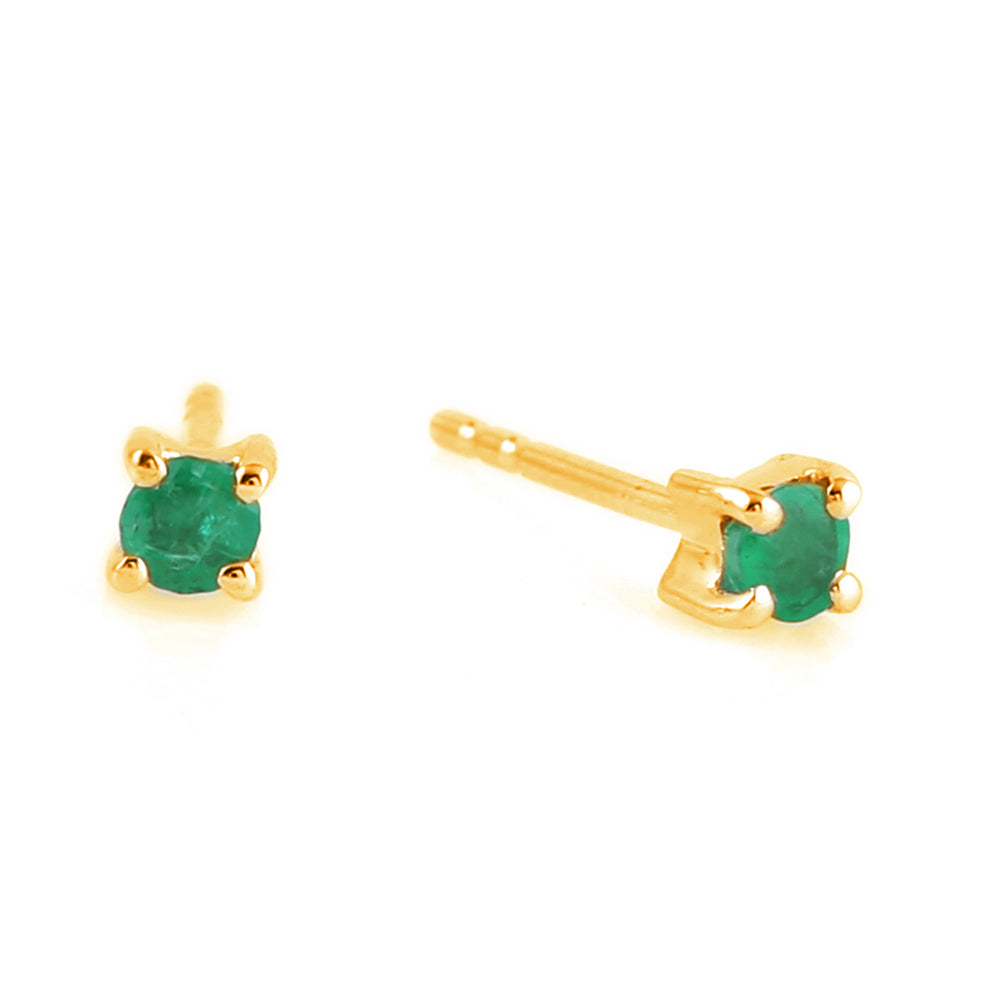 Prong Set Emerald Gemstone Stud Earrings For Gift in 18k Yellow Gold