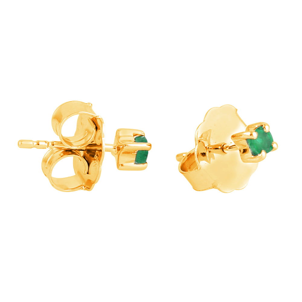 Prong Set Emerald Gemstone Stud Earrings For Gift in 18k Yellow Gold
