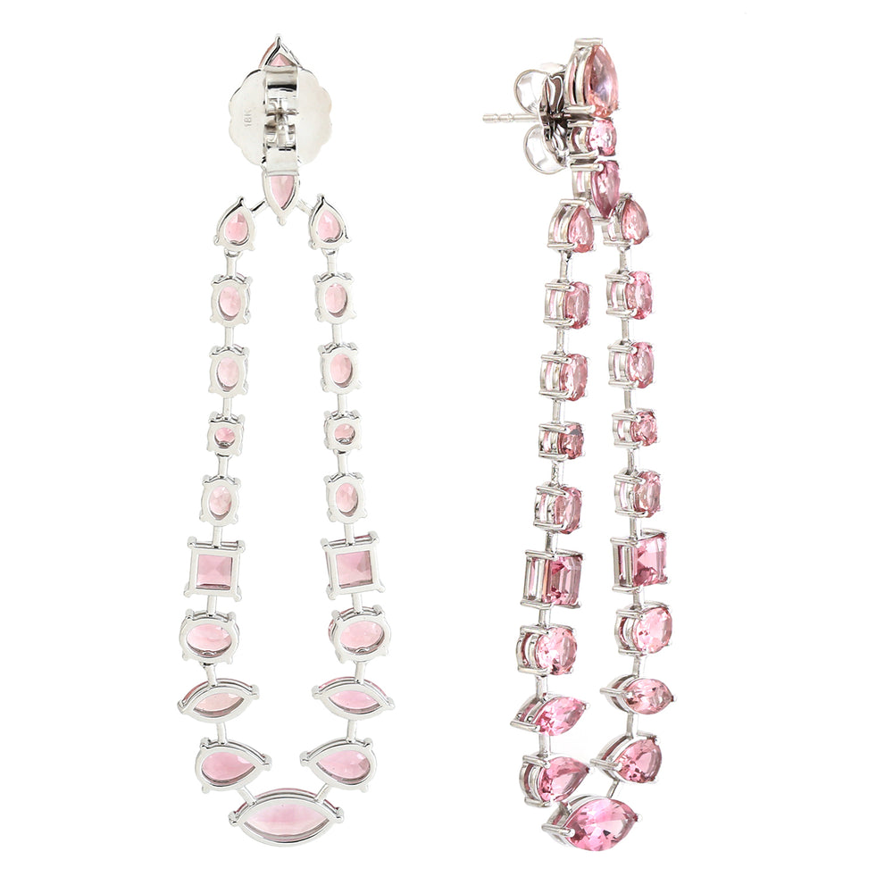 Pink Tourmaline Gemstone Chandelier Earrings In 18k White Gold