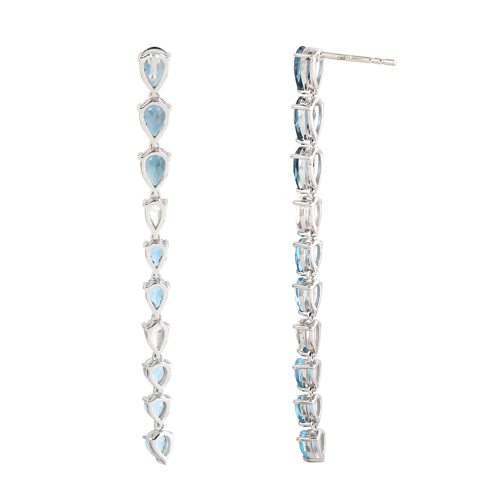London Blue Topaz Pear White Sapphire Gemstone Long Danglers In White Gold