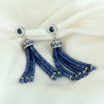 Natural Blue Sapphire Beads Pave Dianmmond Tassel Earrings In 18k White Gold For Her