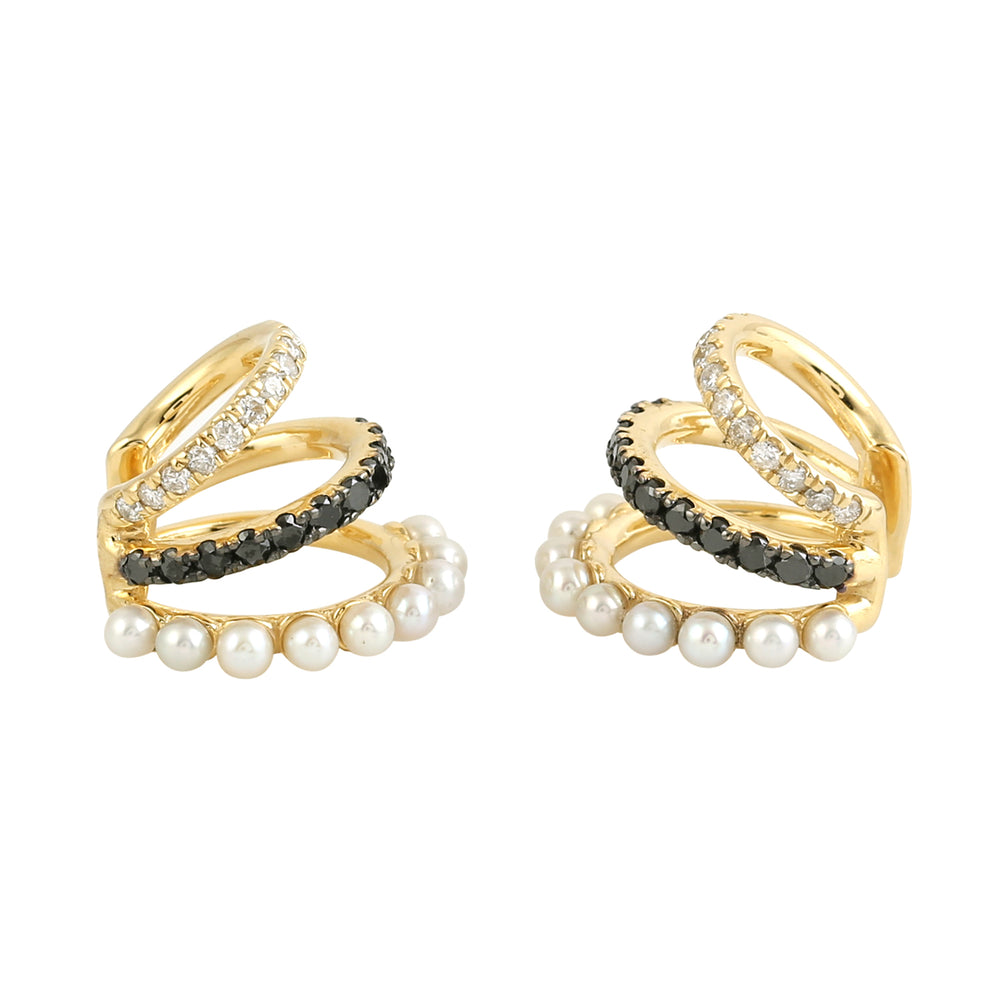 Natural Pearl Diamond Ear Cuff Jewelry In 14k Yellow Gold