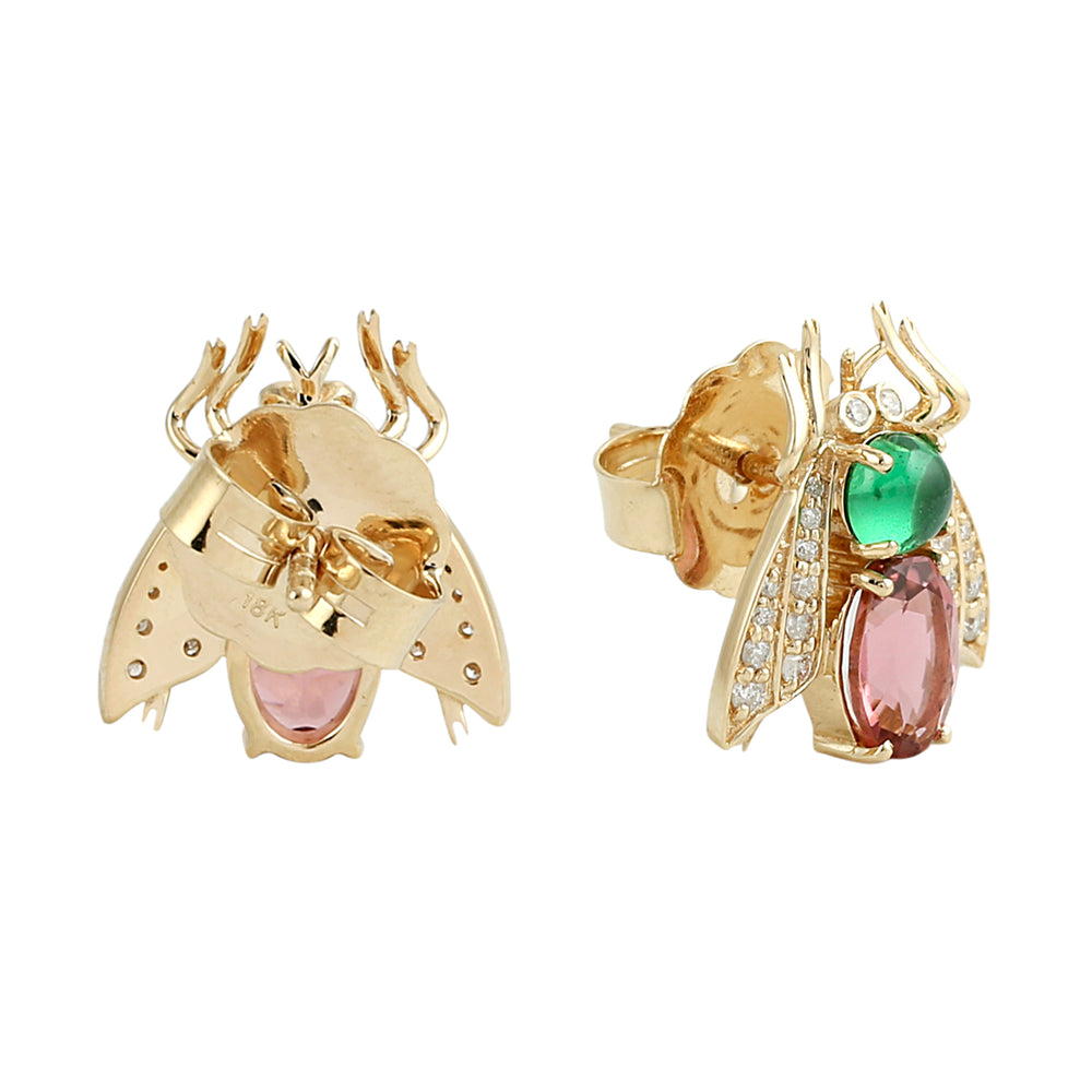 Tourmaline, Tsavorite & Diamond Bee Earrings in 18K Yellow Gold