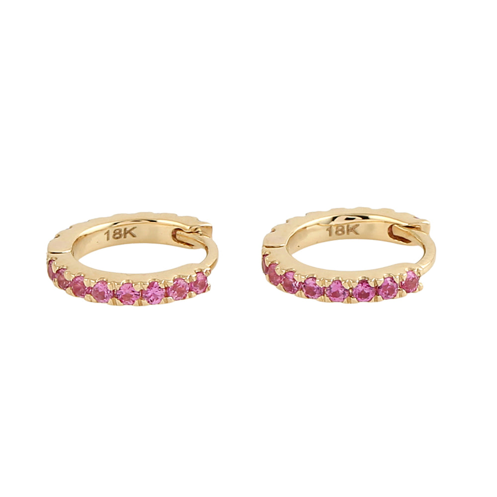Pink Sapphire Pavé Huggie Earrings in 18K Yellow Gold