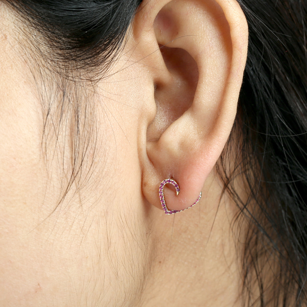 Pink Sapphire Heart Stud Earrings in 14K Yellow Gold