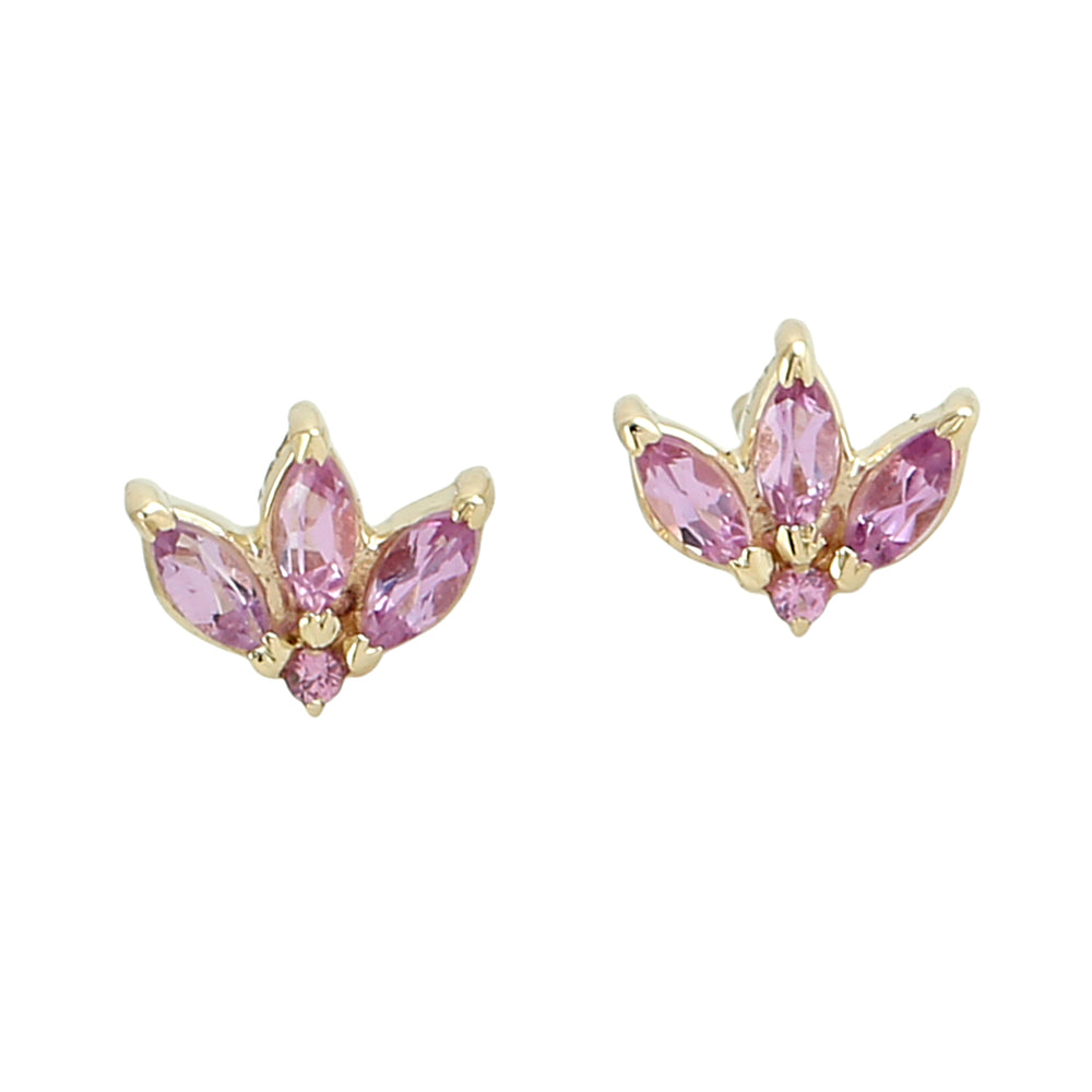 Pink Sapphire Marquise Lotus Stud Earrings in 14K Yellow Gold