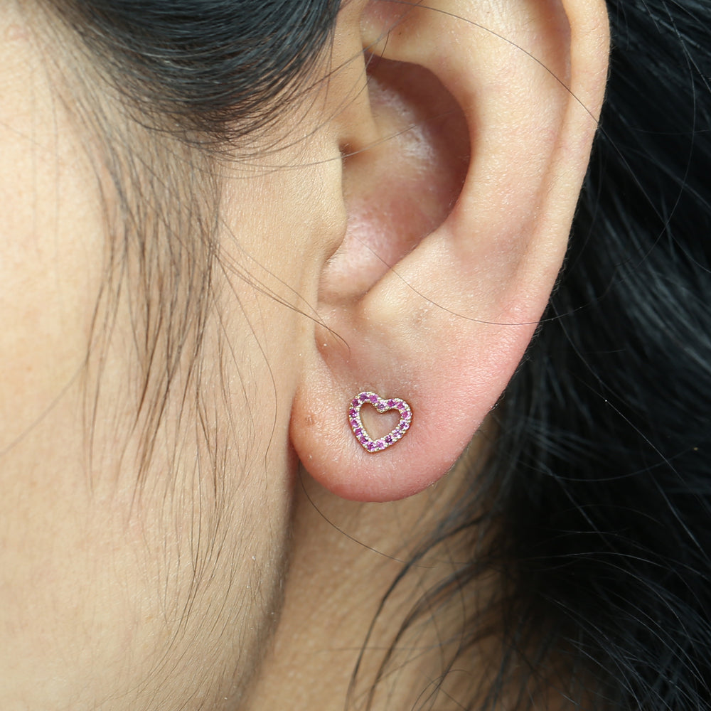 Heart-Shaped Pink Sapphire Stud Earrings in 18K Yellow Gold