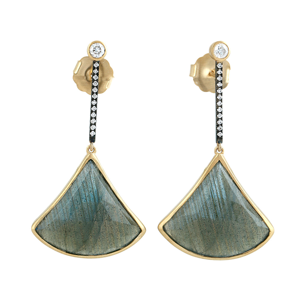 Labradorite & Diamond Drop Earrings in 18K Yellow Gold