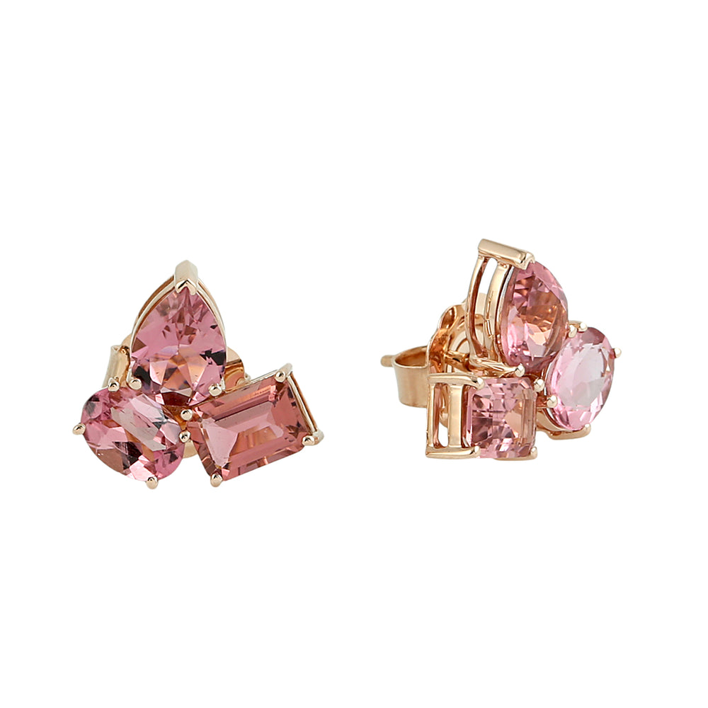Pink Tourmaline Three-Stone Earrings in 18K Rose Gold