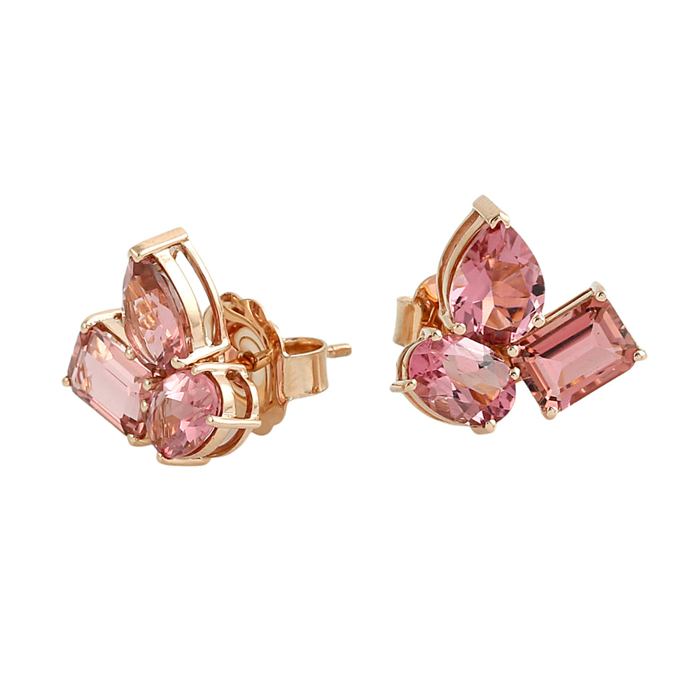 Pink Tourmaline Three-Stone Earrings in 18K Rose Gold