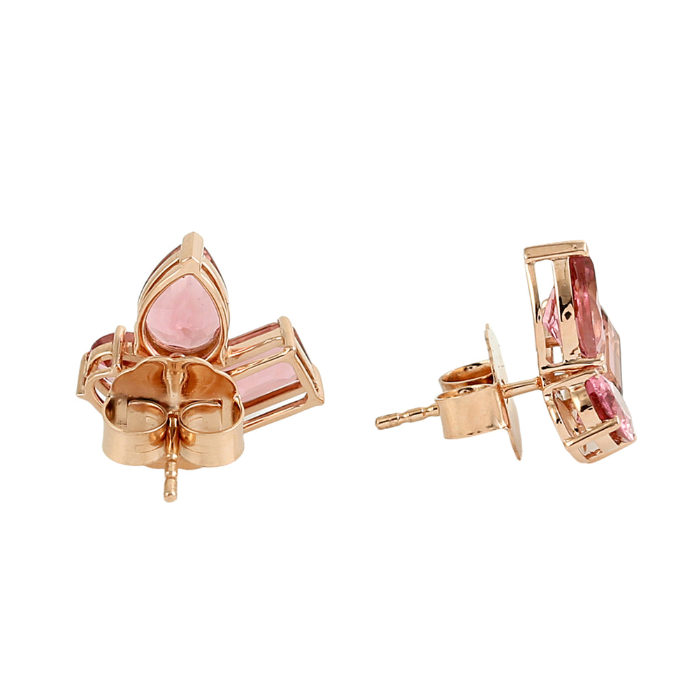 Pink Tourmaline Three-Stone Earrings in 18K Rose Gold