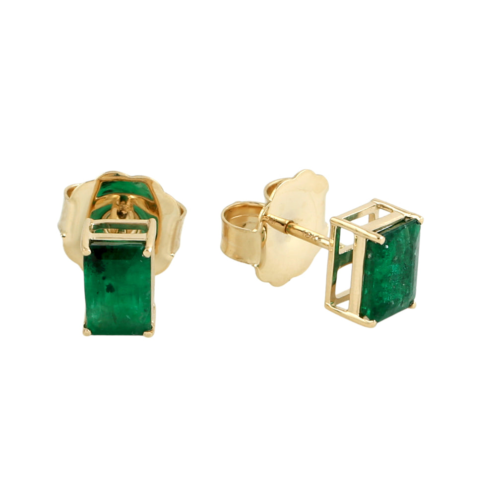 Baguette-Cut Emerald Single Stone Earrings in 18K Yellow Gold