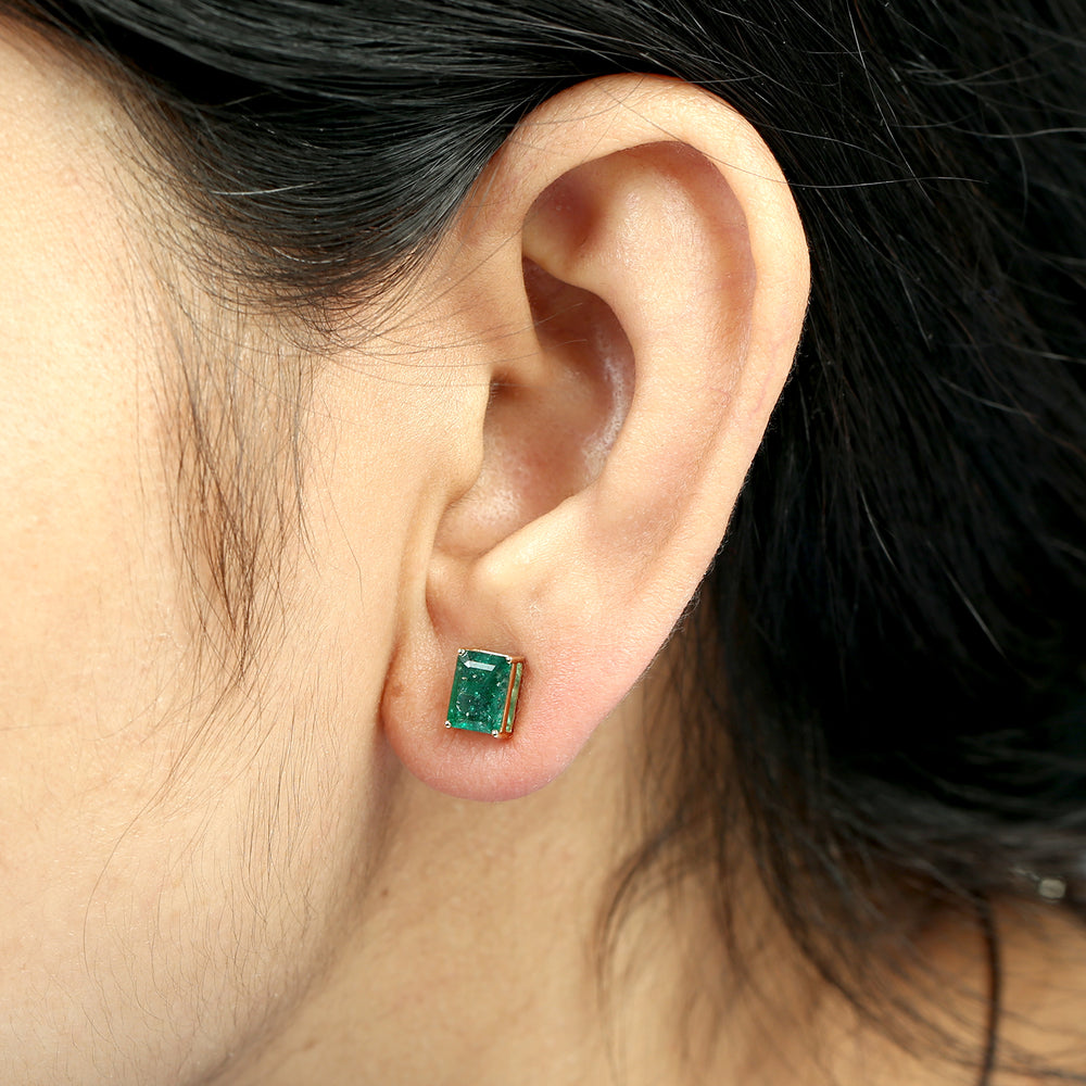Baguette-Cut Emerald Single Stone Earrings in 18K Yellow Gold