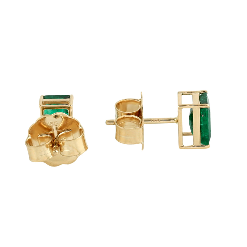 Baguette-Cut Emerald Single Stone Earrings in 18K Yellow Gold