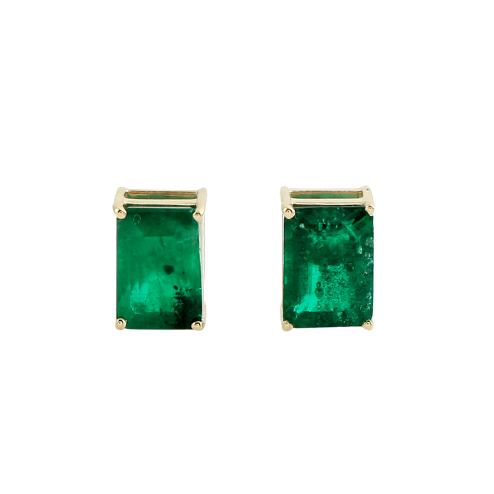Baguette-Cut Emerald Single Stone Earrings in 18K Yellow Gold