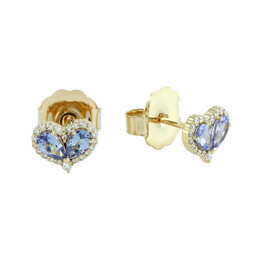 Tanzanite & Diamond Heart Stud Earrings in 18K Yellow Gold