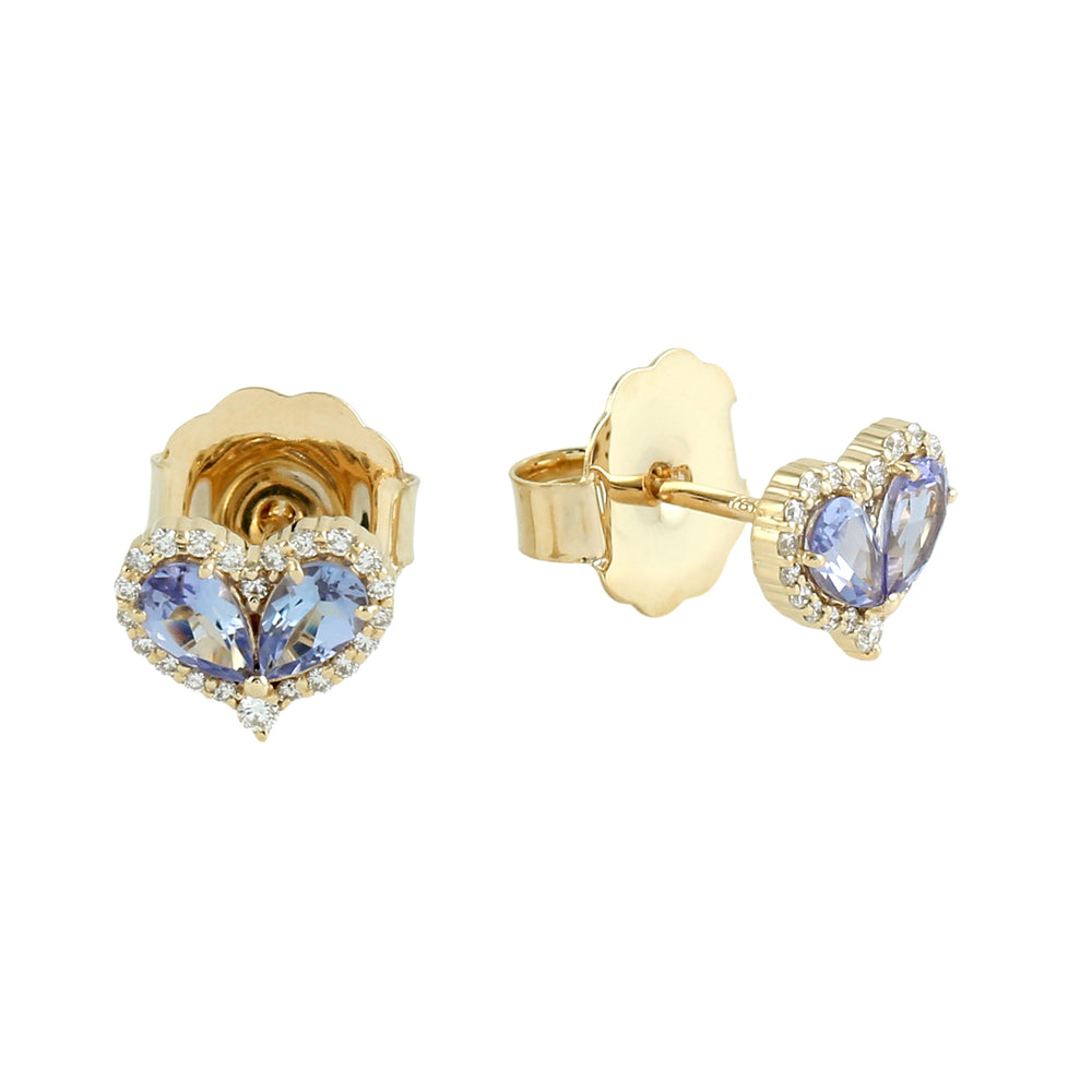 Tanzanite & Diamond Heart Stud Earrings in 18K Yellow Gold