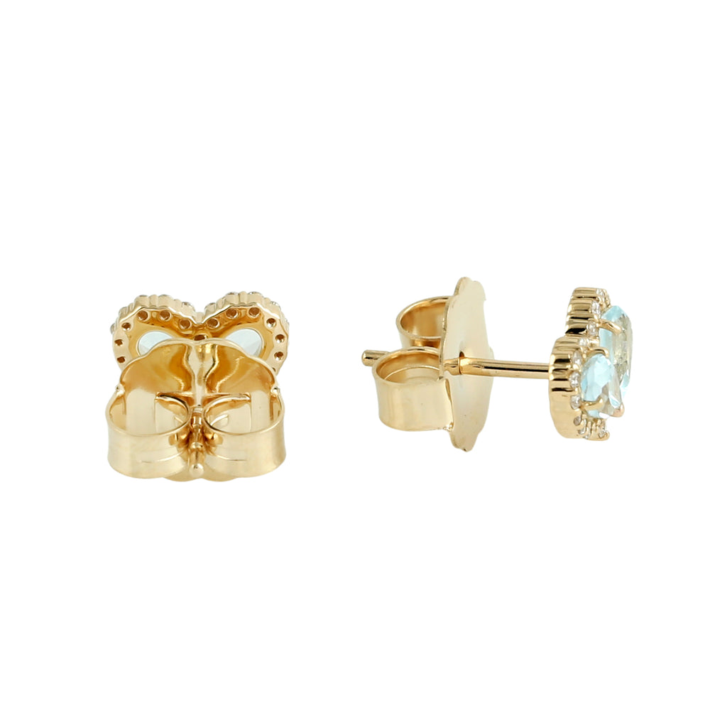 Blue Topaz & Diamond Heart Stud Earrings in 18K Yellow Gold