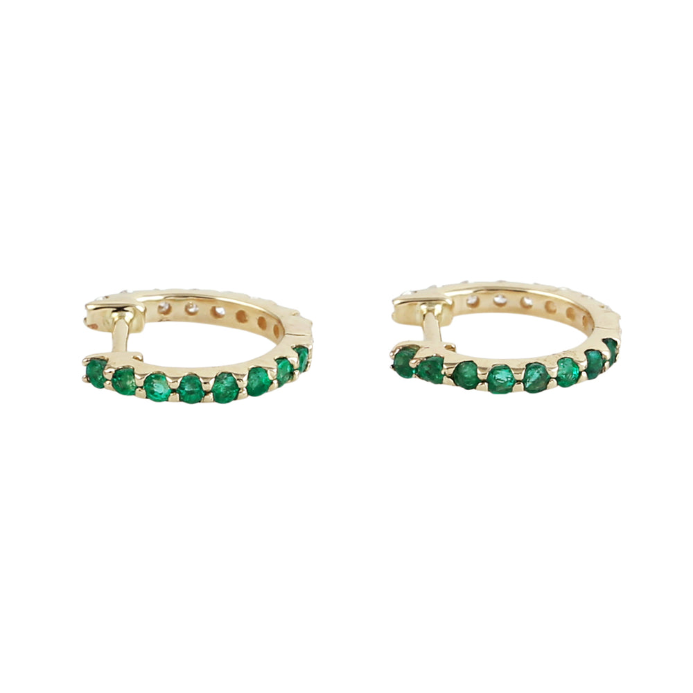 Emerald & Diamond Dual Side Hoop Earrings in 14K Yellow Gold