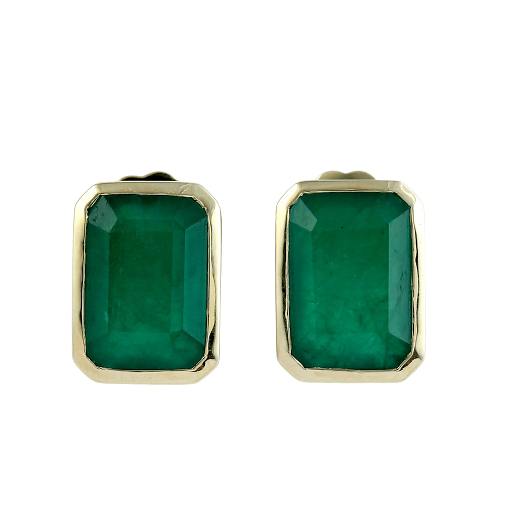 Octagon Cut Emerald Gemstone Stud Earrings in 14K Yellow Gold
