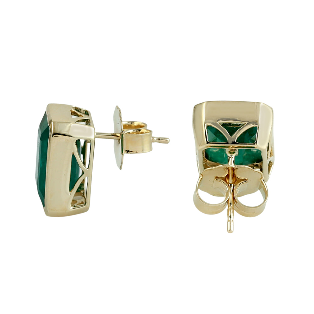 Octagon Cut Emerald Gemstone Stud Earrings in 14K Yellow Gold