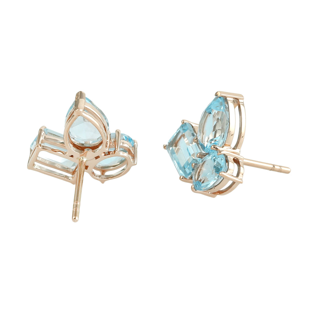 Blue Topaz Gemstone Prong Stud Earrings in 18K Rose Gold