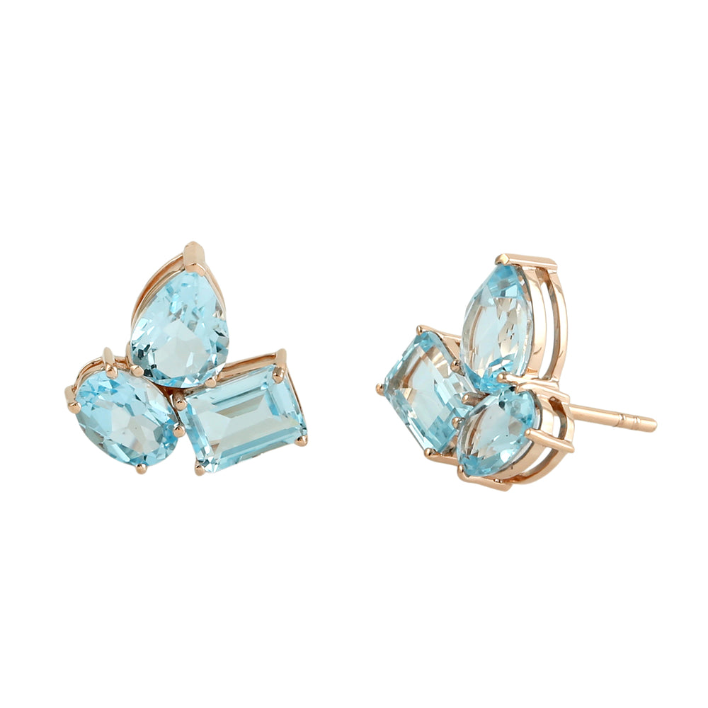 Blue Topaz Gemstone Prong Stud Earrings in 18K Rose Gold