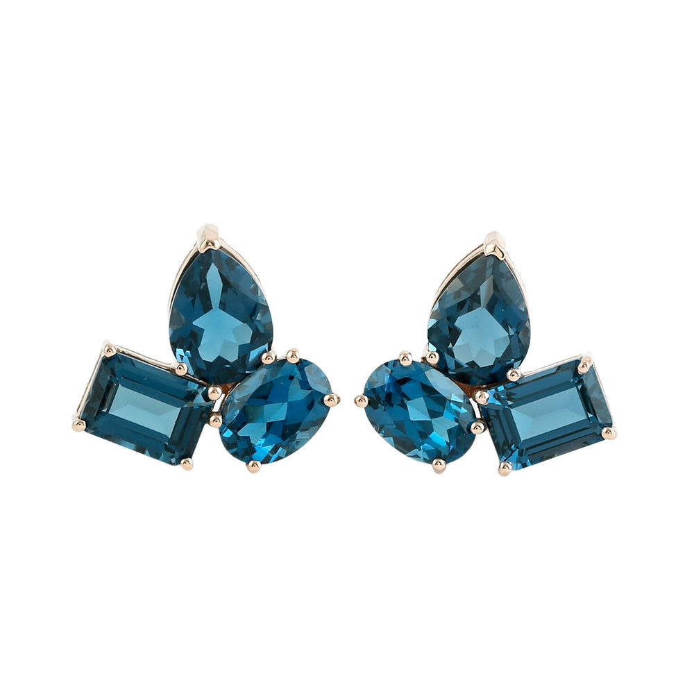 18K Rose Gold Prong London Blue Topaz Stud Earrings