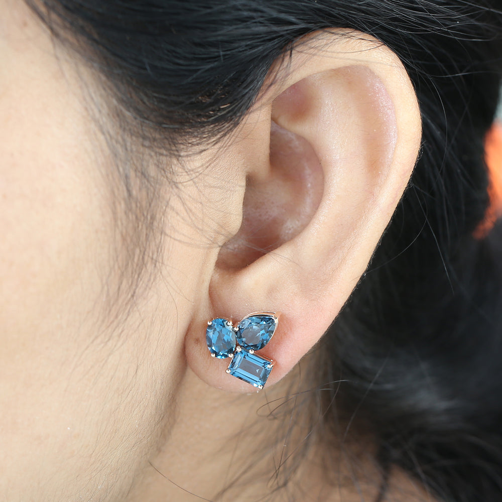 18K Rose Gold Prong London Blue Topaz Stud Earrings