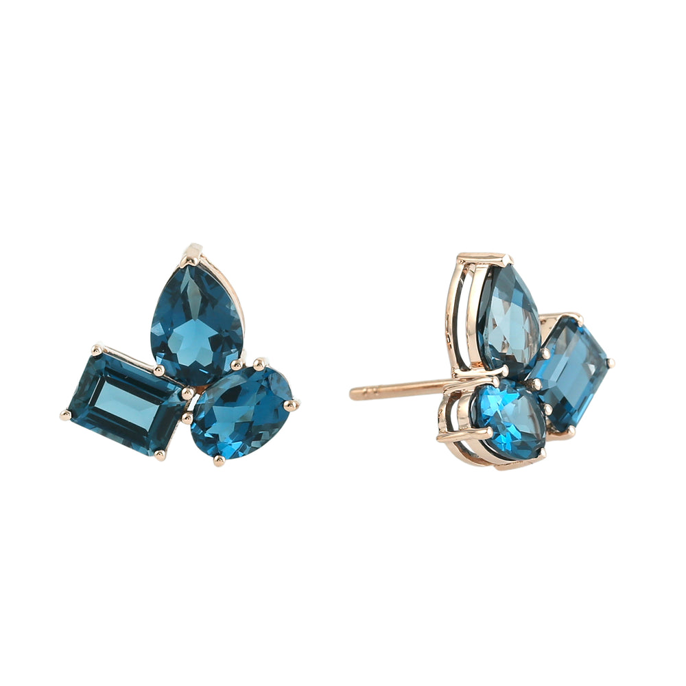 18K Rose Gold Prong London Blue Topaz Stud Earrings