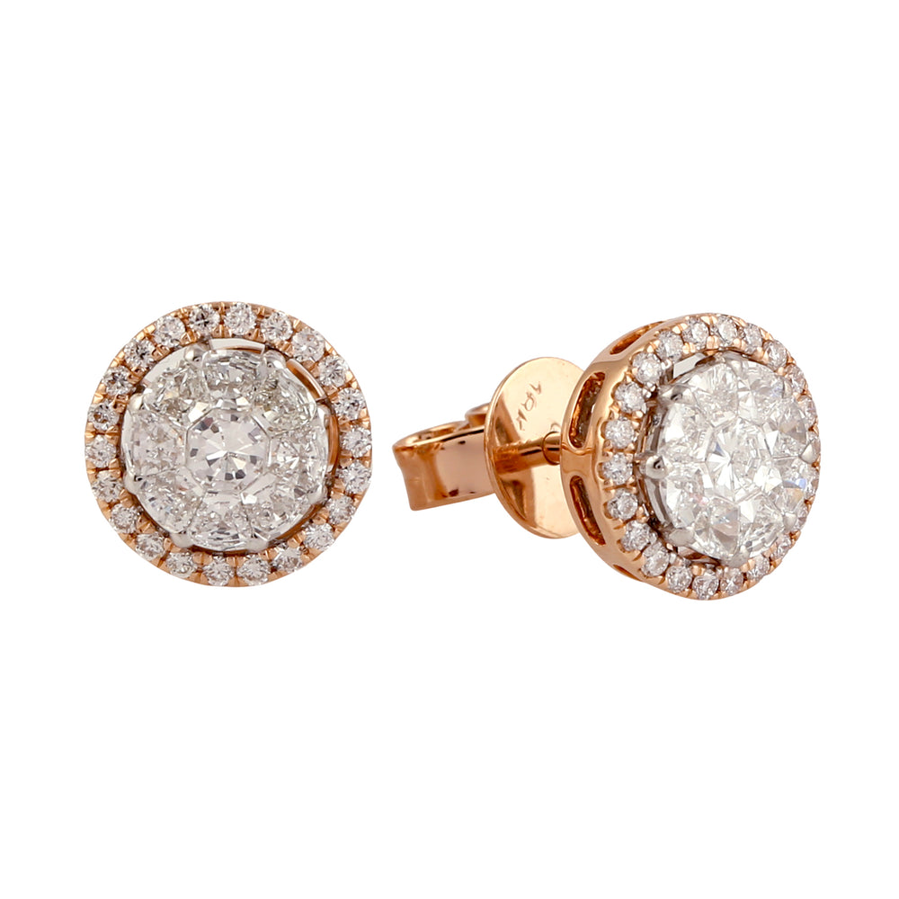 Cluster Diamond Halo Stud Earrings in 18K Rose Gold