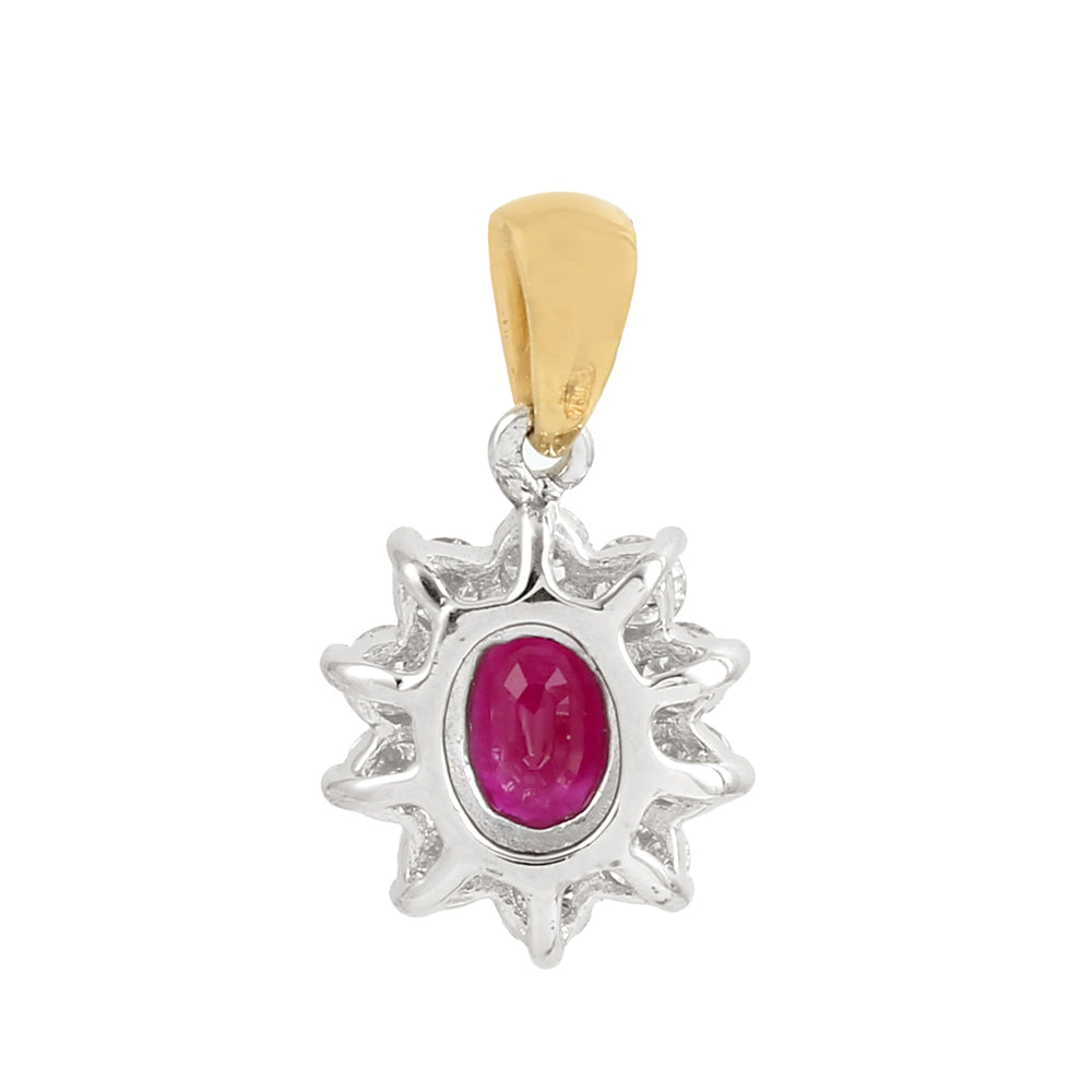18K White And Yellow Gold Oval Cut Ruby Prong Diamond Charm Pendants For Her