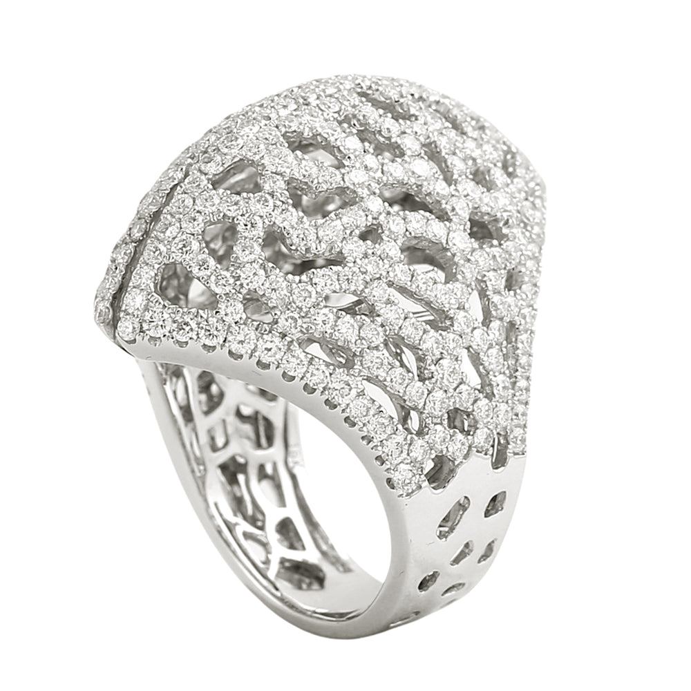 Luxury Long Diamond Cocktail Ring in White Gold – Micro Pave Design