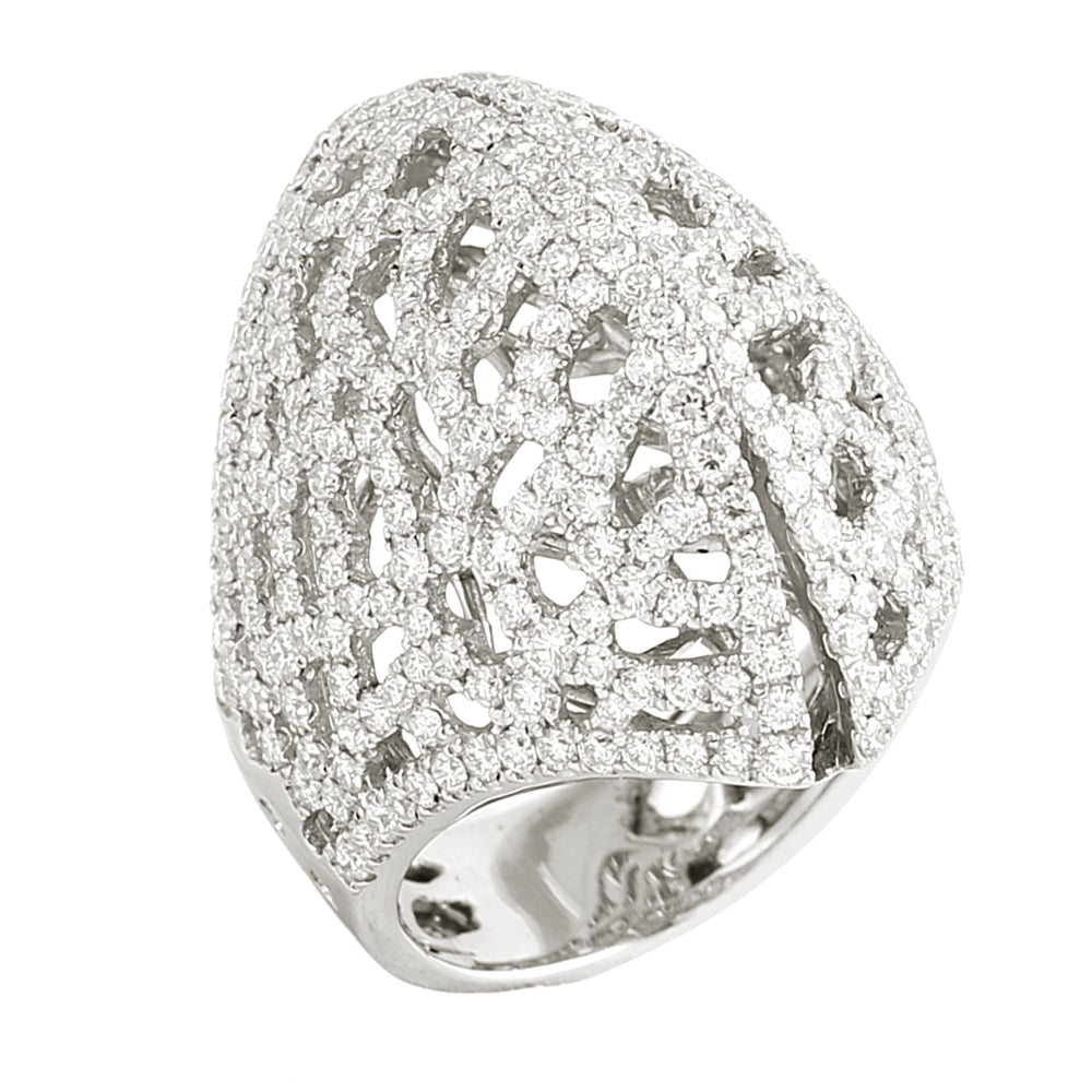 Luxury Long Diamond Cocktail Ring in White Gold – Micro Pave Design