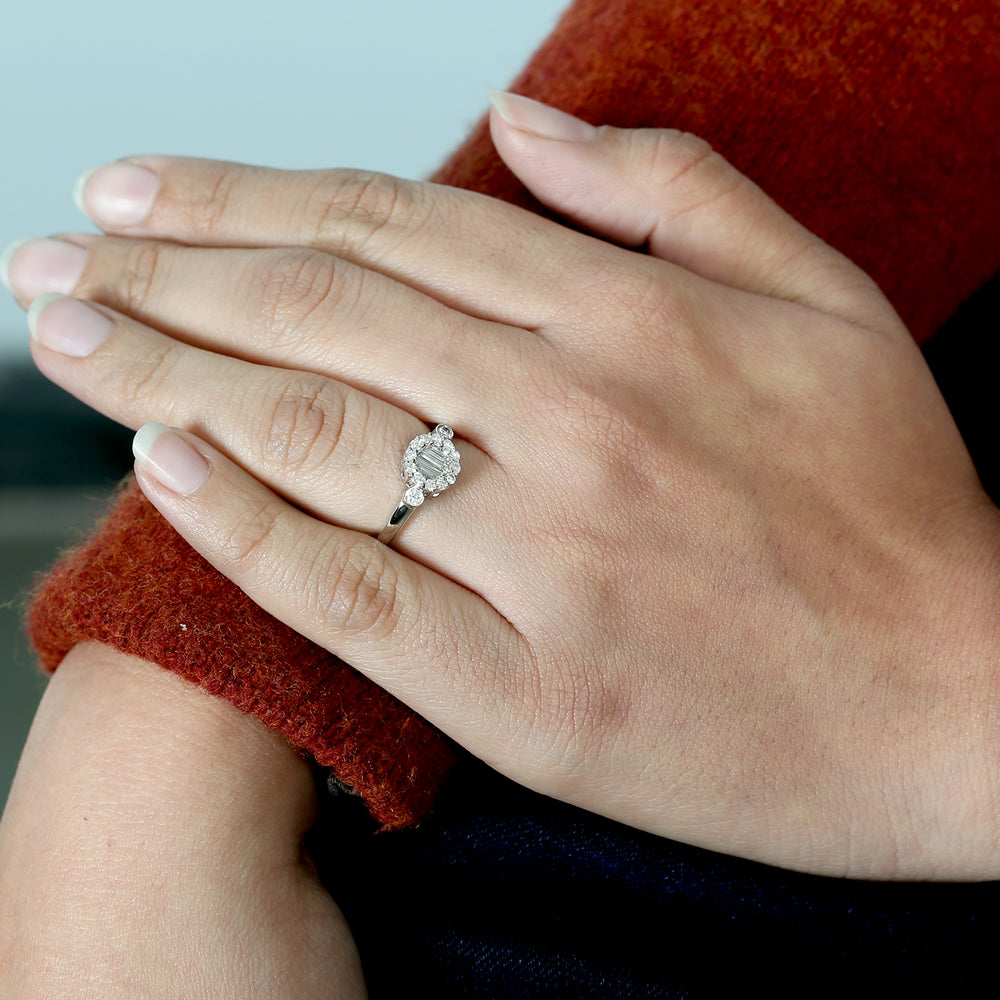 Baguette Cut Diamond Designer Band Ring In 18K White Gold